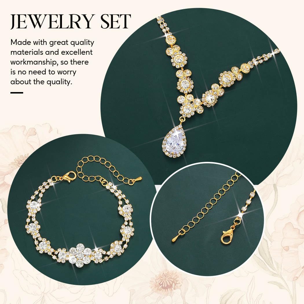 Unicra Bride Silver Bridal Necklace Earrings Set Crystal Bridal Wedding Jewelry Set Rhinestone Choker Necklace for Women and Brides