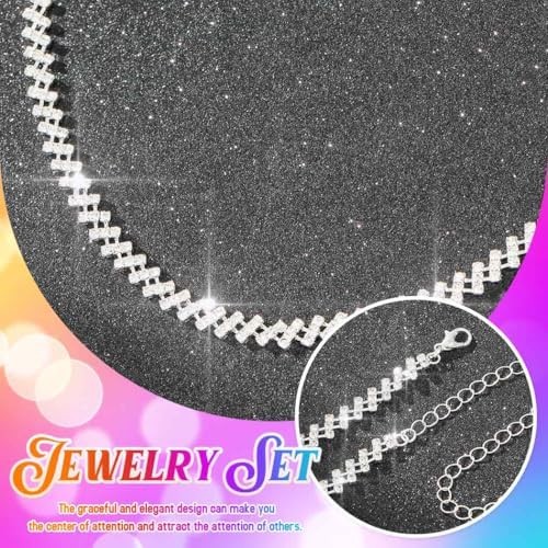 Aukmla Bridal Jewelry Set Silver Sparkly Choker Wedding Necklace Bracelet Earring Sets Prom Necklaces for Women and Brides