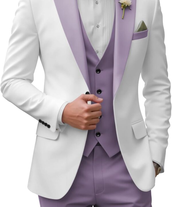 Mens Tuxedo Suit Set Regular Fit 3 Piece Suit Men Classic Fit Two Tone Dress Suits for Men Elegant Wedding Prom