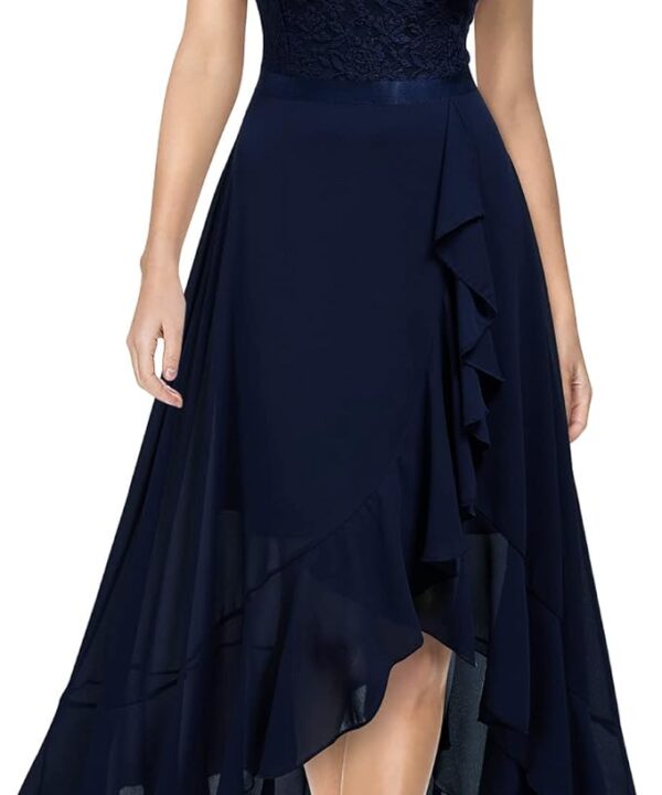 Miusol Women's Retro Lace Contrast Chiffon Ruffle Evening Maxi Dress