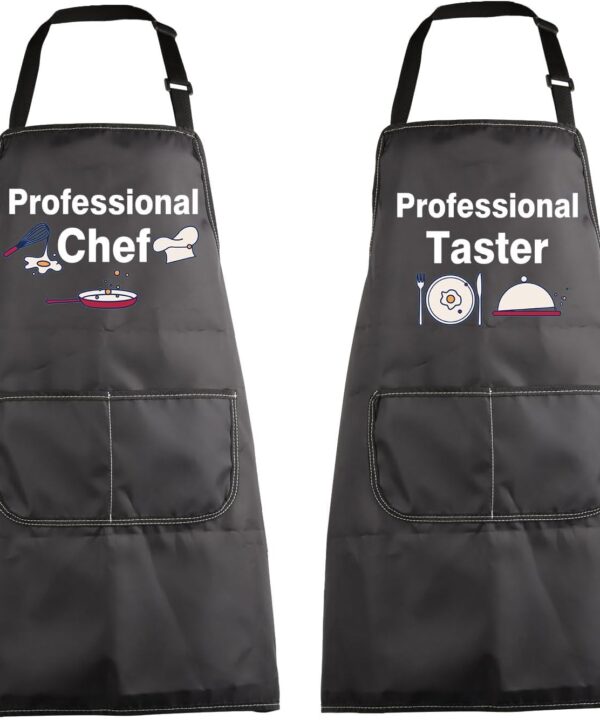 MBMSO Funny Cooking Aprons for Couples Him and Her Gifts Professional Chef and Taster Couple Chef Matching Apron with Pockets