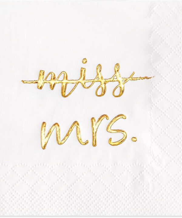 Crisky Gold Foil Miss to Mrs Cocktail Napkins for Bridal Shower Engagement Bachelorette Party Dessert Beverage Table Party Supplies, Disposable Napkins, 3 Ply, 50 count