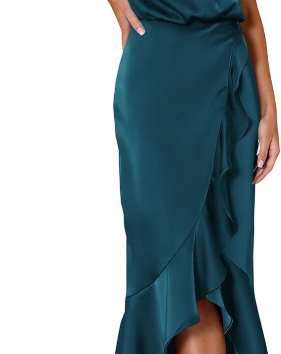 KIRUNDO Women 2026 Spring Summer Satin Mock Neck Wedding Guest Party Cocktail Midi Dress Sleeveless Wrap Ruffle Formal Dress