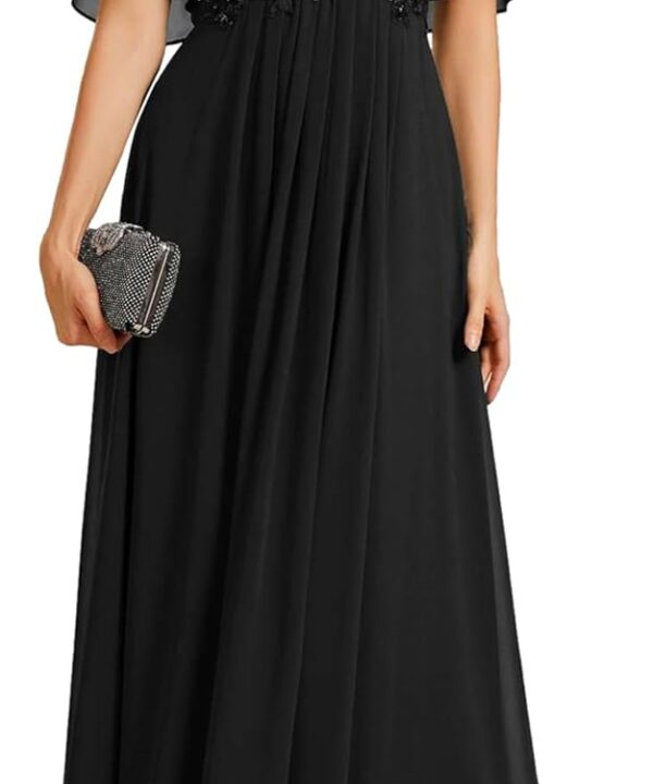 Ever-Pretty Women's Chiffon V-Neck Mother of Bride Dresses A-Line Ruched Short Sleeves Appliques Bridesmaid Dress Formal Gown