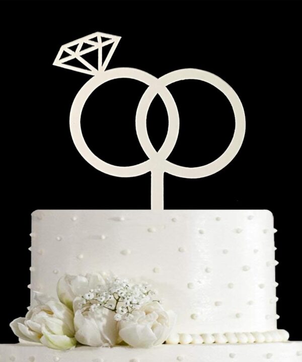 JIEEIN Diamond Ring Cake Topper, Mirror Silver Acrylic Cake Topper for Engagement/Wedding/Bridal Shower/Valentine Party Decoration