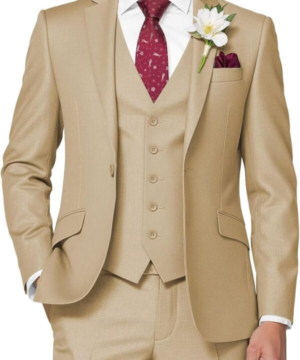 HUUTOE Men's 3 Piece Suits Slim Fit Prom Wedding Suits for Men Suit Summer Blazer Jacket Vest Pants Tuxedo Set