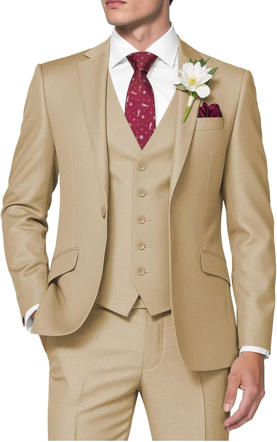 HUUTOE Men's 3 Piece Suits Slim Fit Prom Wedding Suits for Men Suit Summer Blazer Jacket Vest Pants Tuxedo Set