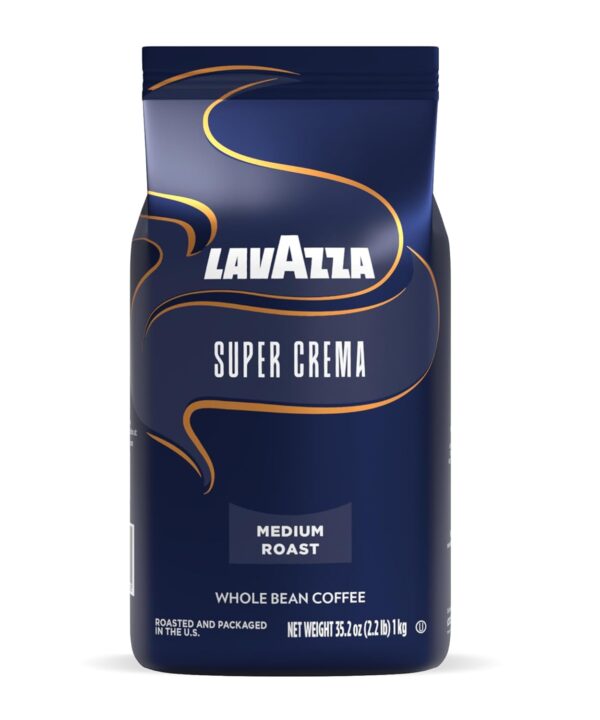 Lavazza Super Crema Whole Bean Coffee, Medium Espresso Roast, Arabica and Robusta Blend, 2.2 lb Bag, Package May Vary (Pack of 1)