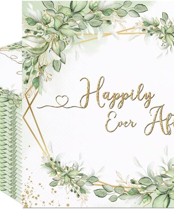 80Pcs Happily Ever After Bridal Shower Paper Napkins Sage Green Wedding Shower Disposable Napkin Greenery Leaves Printed Decorative Napkins Party Supplies Table Decor