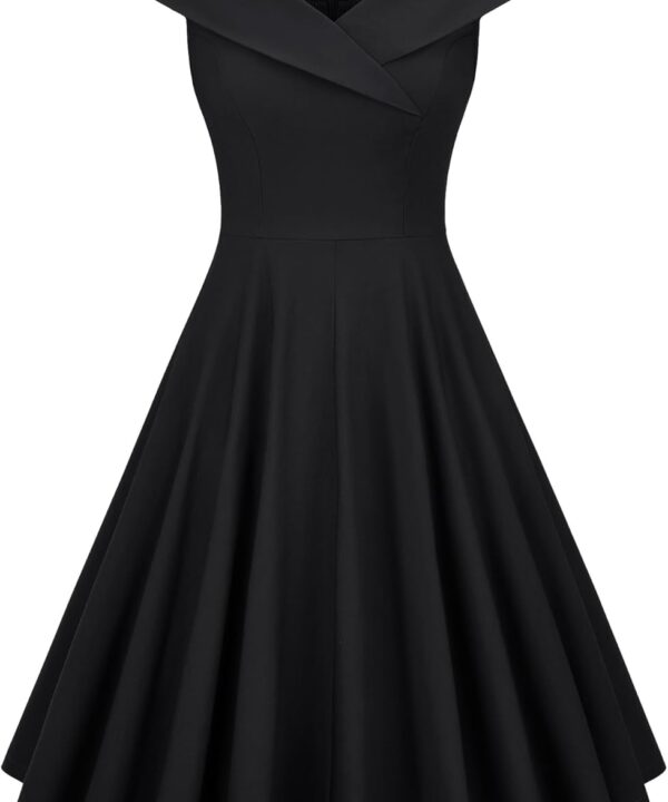 MUXXN Women's 1950s Retro Vintage Sleeveless V Neck Midi Cocktail Swing Dress