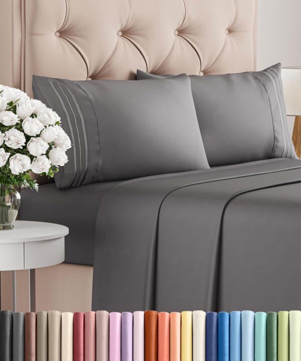 Queen Size 4 Piece Sheet Set - Comfy Breathable & Cooling Bed Sheets Set - Hotel Luxury Bedding for Women, Men, Kids, Teens, Boys & Girls - Deep Pockets, Soft and Wrinkle Free - Oeko-Tex - Dark Grey