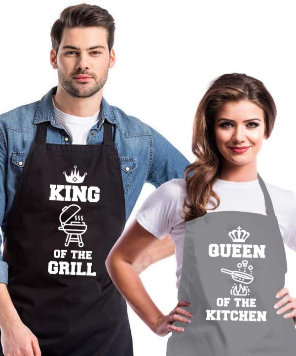 Funny Aprons for Couple, His and Hers Aprons Set, Kitchen Aprons with 2 Pockets for Cooking Grilling Baking, Anniversary Wedding Bridal Shower Birthday Valentines Day Gifts for Couples
