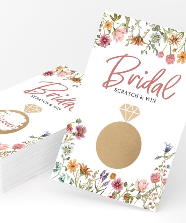 Printed Party Bridal Shower Games  Scratch Off Raffle Cards, Fun Wedding Shower Game, Love In Bloom Wildflower Design, 30 Cards & Stickers