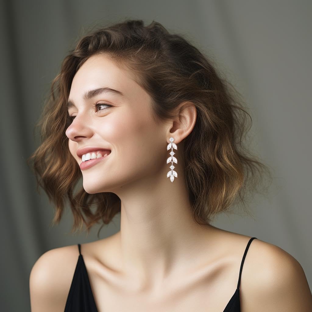 ATIMIGO Elegant Crystal Dangle Wedding Earrings for Brides Sparkly Rhinestone Marquise Drop Dangling Earrings for Women Bridesmaids Prom Formal