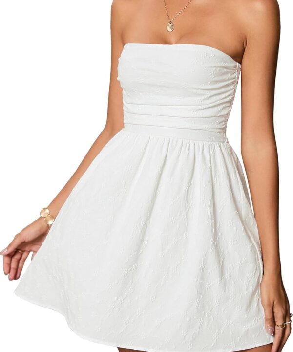 Summer Strapless Mini Dress Sleeveless Smocked Flowy A Line Beach Tube Top Dresses for Women 2026