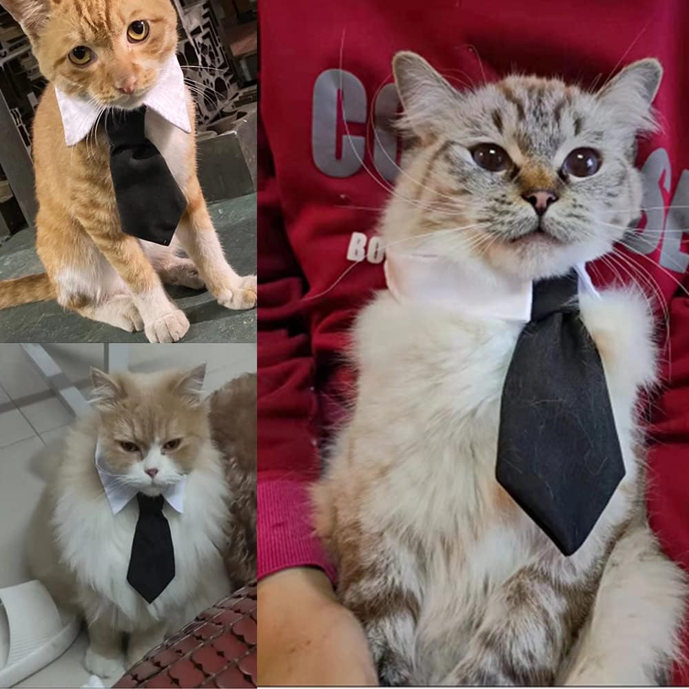 ANIAC Adjustable Dog Cat Neck Tie Puppy Grooming Neck Accessories Formal Wedding Attire White Collar Pet Tuxedo Costume (S, Black)