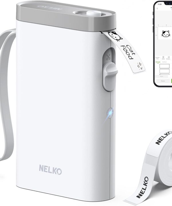Nelko Label Maker Machine with Tape, P21 Bluetooth Label Printer, Wireless Mini Label Makers with Multiple Templates for School Office Home, White