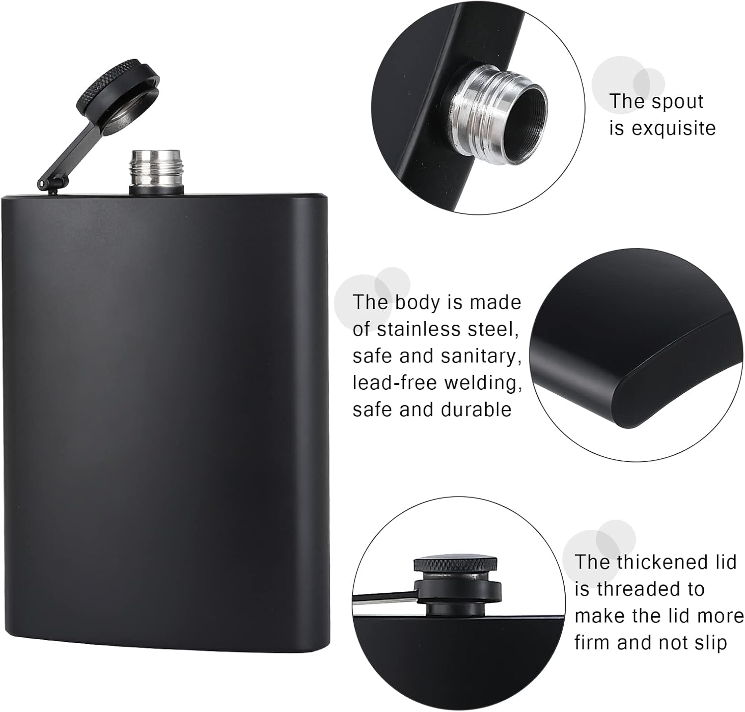 8 pcs Flask for Liquor for Men Matte Black 8Oz Stainless Steel Leak Proof with 8 Wine Glass 8 pcs Funnel Used for Gift, Camping, Outdoor Activity, Groomsman Bridesmaid Wedding Party