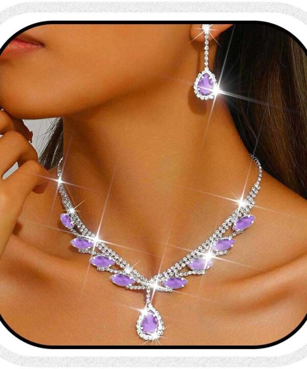 Unicra Rhinestone Bridal Wedding Jewelry Set Silver Necklace Earrings Sets Formal Prom Costume Jewelry Sets for Women and Brides
