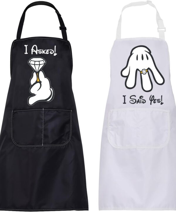 CMNIM I Asked I Said Yes Matching Apron for Couples Engagement Gift Cartoon Mouse Inspired Gift Couples Apron Wedding Gift