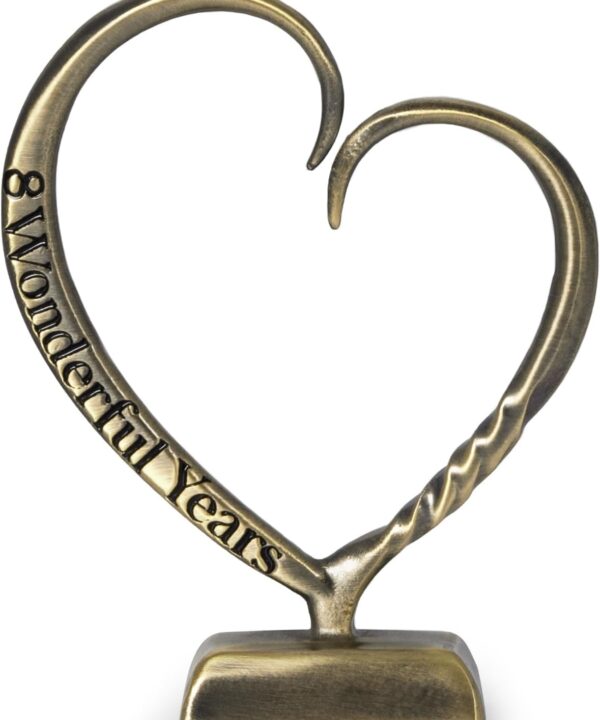 8 Year Anniversary Bronze Gifts for Her Him Gift 7th Wedding Anniversary for Couples Wife Husband Men, Hand Forged Bronze Heart Art Keepsake Home Decor Artwork
