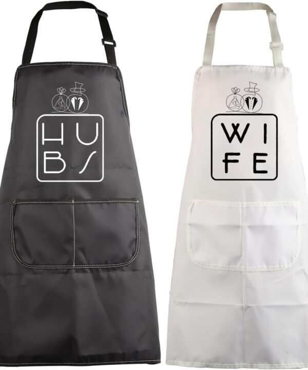 MBMSO Husband Wife Apron Set Hubs Wife Apron Wedding Gift for Couples His and Hers Cooking Aprons Hubby Wifey Engagement Gift