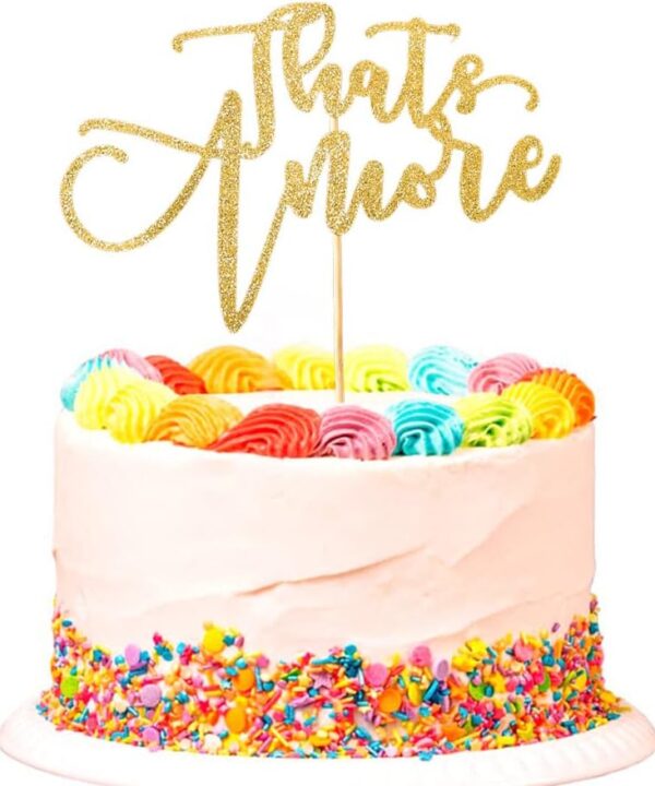 That's Amore Cake Topper for Wedding Engagement Bridal Shower Bachelorette Party Decorations Supplies Gold Glitter