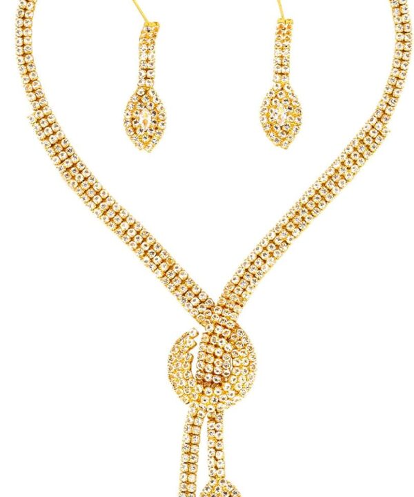 Rhinestone Bridal Wedding Jewelry Set, Gold Glitter Crystal Necklace with Earrings Formal Jewelry Set for Women Brides Prom Costume Accessories