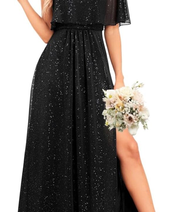 One Shoulder Formal Dresses for Women Long Sparkly A Line Split Evening Gowns Wedding Guest Dress