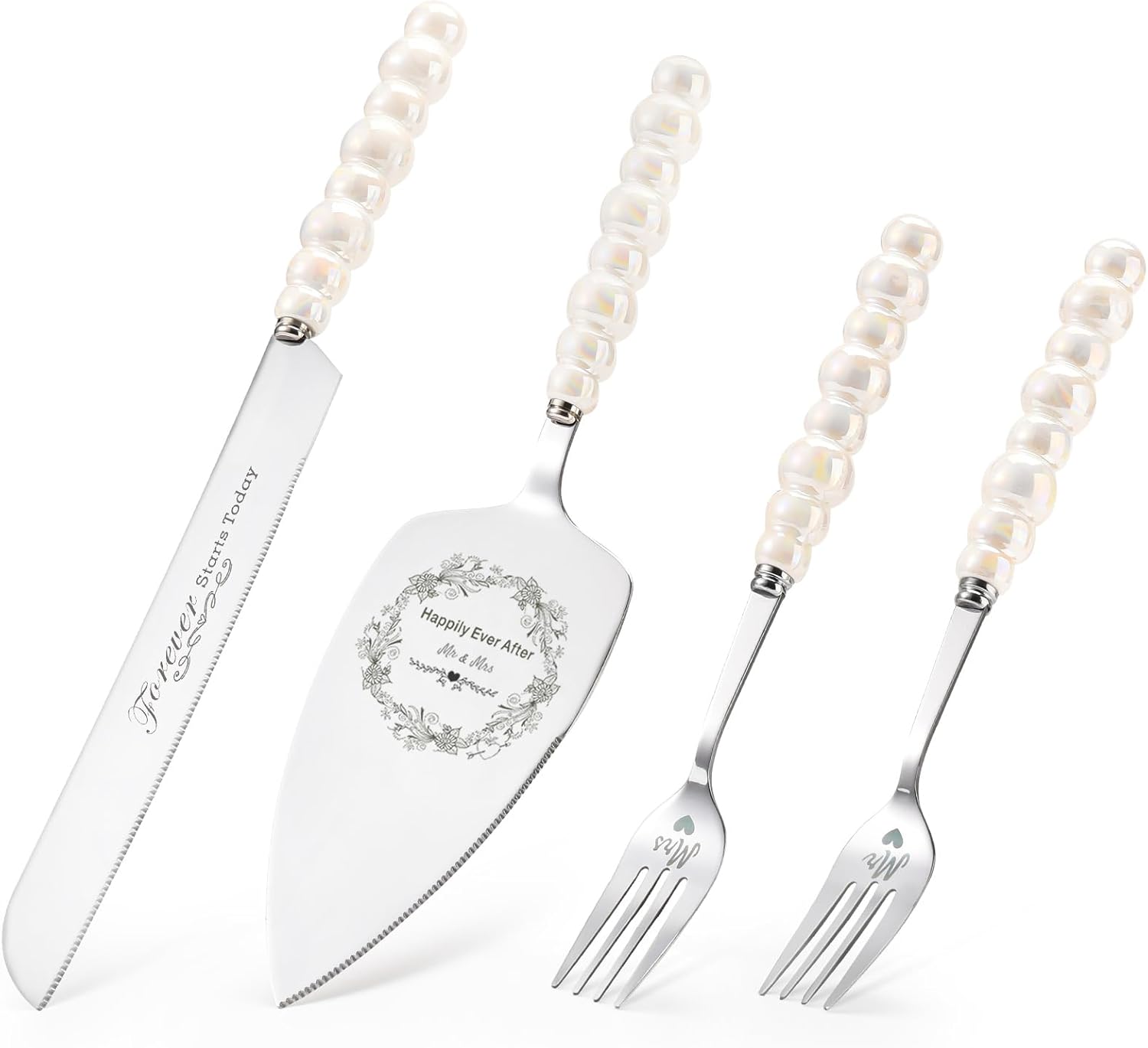 Wedding Cake Knife and Server Set, Ceramic Pearl Handle Cake Cutting Set for Weddings, Engagements, Anniversaries, and Engagement Gifts for Couples