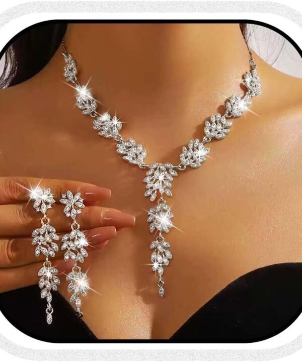 Unicra Gold Rhinestone Necklace Earrings Sets Wedding Jewelry Set Prom Formal Indian Jewelry for Women and Brides