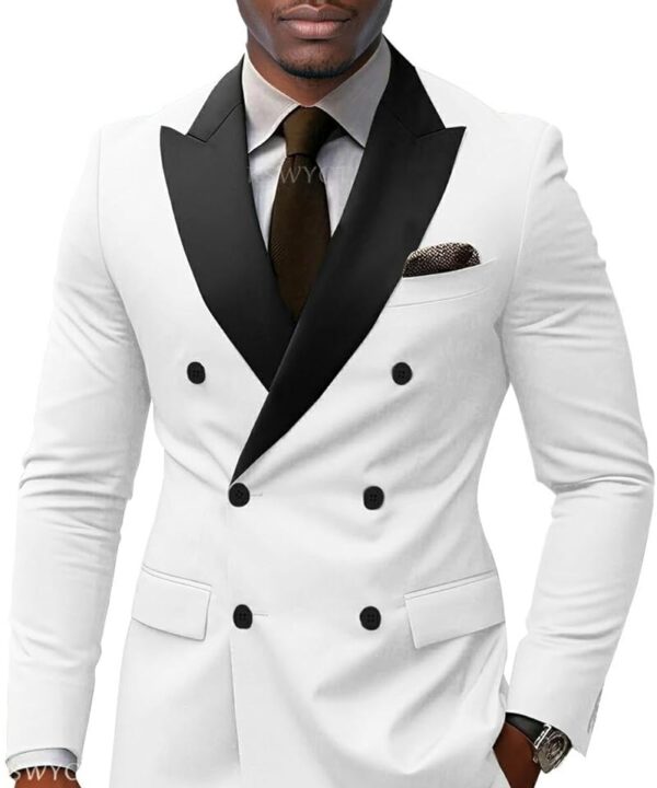 2 Piece Mens Double Breasted Suit Peak Lapel Formal Slim Fit Wedding Suits for Men Double Breasted Blazer Pant Set