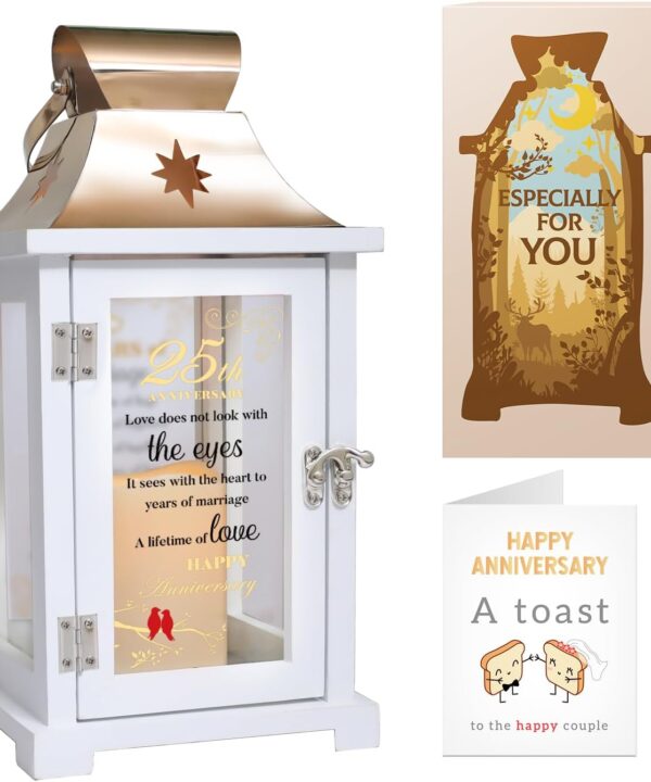 Best 25th Anniversary Wedding Gifts for Couple, Wife, Husband, Parent, 25th Wedding Anniversary Lantern, Silver 25 Years of Marriage for Wife, Her, Him