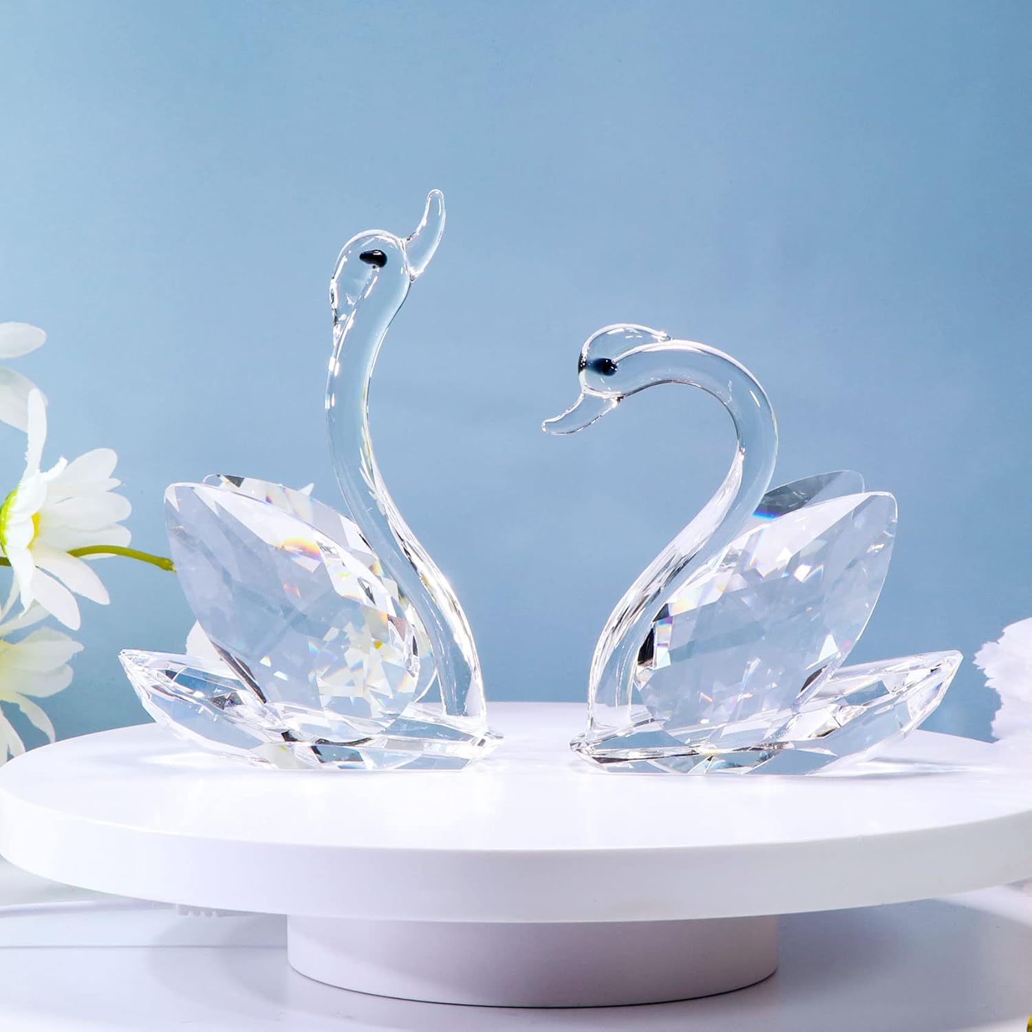 YWHL 25th Anniversary Crystal Swan Gifts for Wife, 25 Year Wedding Anniversary for Couple, Swan Figurine with Silver Diamond, Romantic Gifts Birthday Gift for Her Him (Silver)