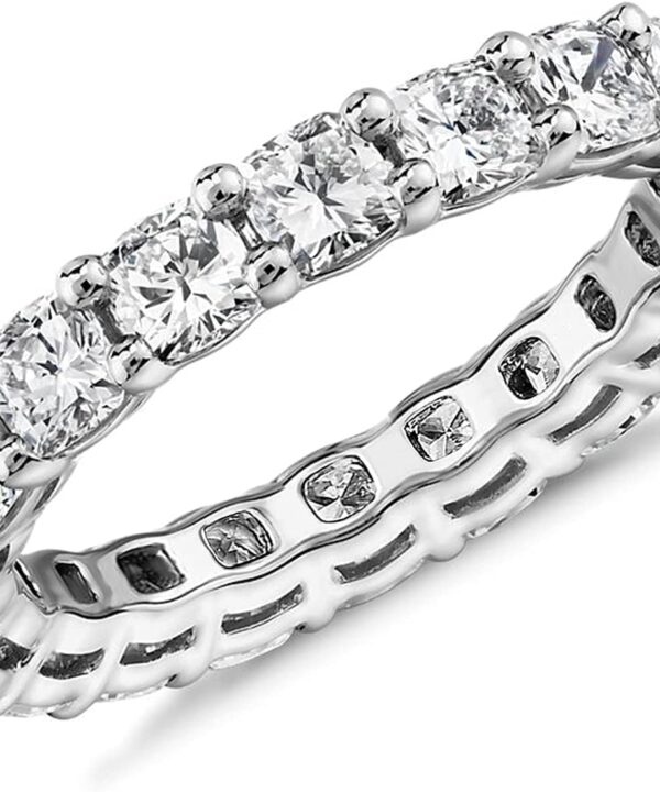 PAVOI 14K Gold Plated Eternity Ring for Women - Square-Cut Cubic Zirconia Rings - Stackable Love Wedding Band