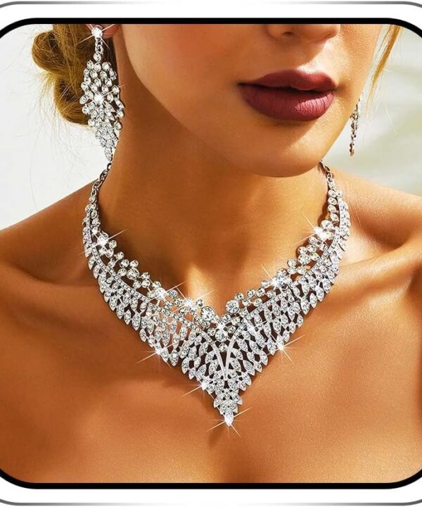 JAKAWIN Rhinestone Bride Wedding Jewelry Sets Prom Crystal Necklace and Earring Set Silver Bridal Jewelry for Women