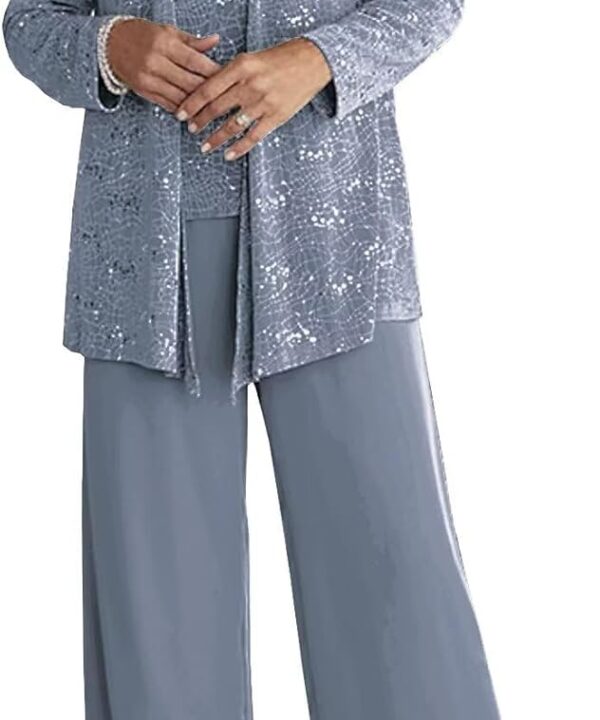 3 Pieces Chiffon Mother of The Bride Pant Suits for Wedding Sequin Grandmother of The Bride Pant Suits with Jacket