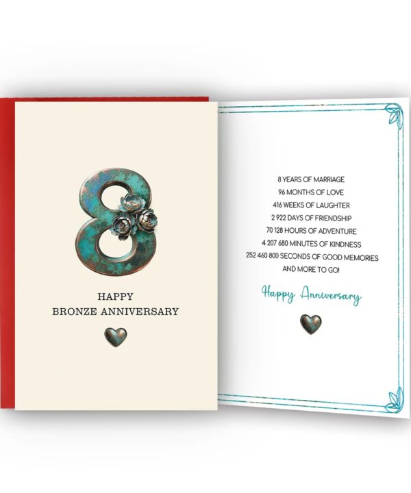 8 Year Anniversary Card,8th Anniversary Card Gifts,8 Year Wedding Anniversary Day Gifts,Happy Bronze Anniversary,8x5.3 Inches,Double-Sided