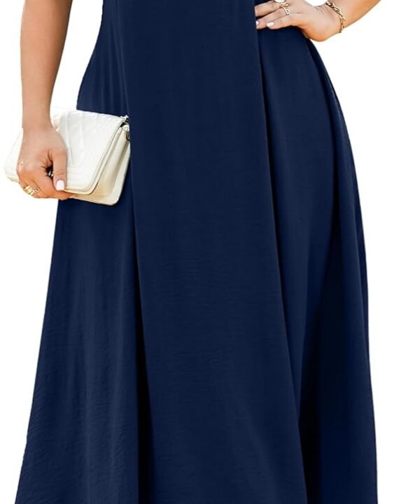 RWJ Plus Size Dresses for Women Formal Cocktail Elegant V Neck Short Sleeve Summer Wedding Guest Maxi Dress with Pocket