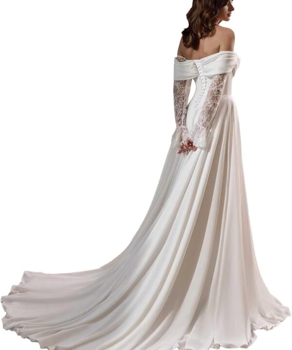 Simple Wedding Dresses for Bride Sexy Mermaid Lace Long Sleeve Bridal Dress for Bride with Train