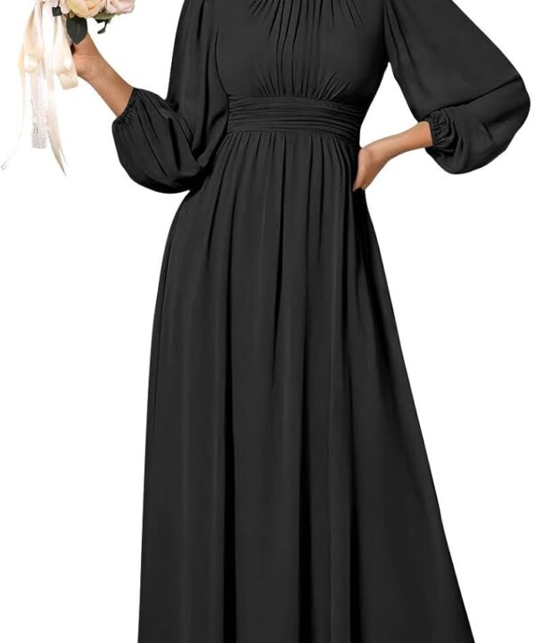 SOLODISH Modest Long Sleeve Bridesmaid Dresses A Line Chiffon Formal Dresses for Women