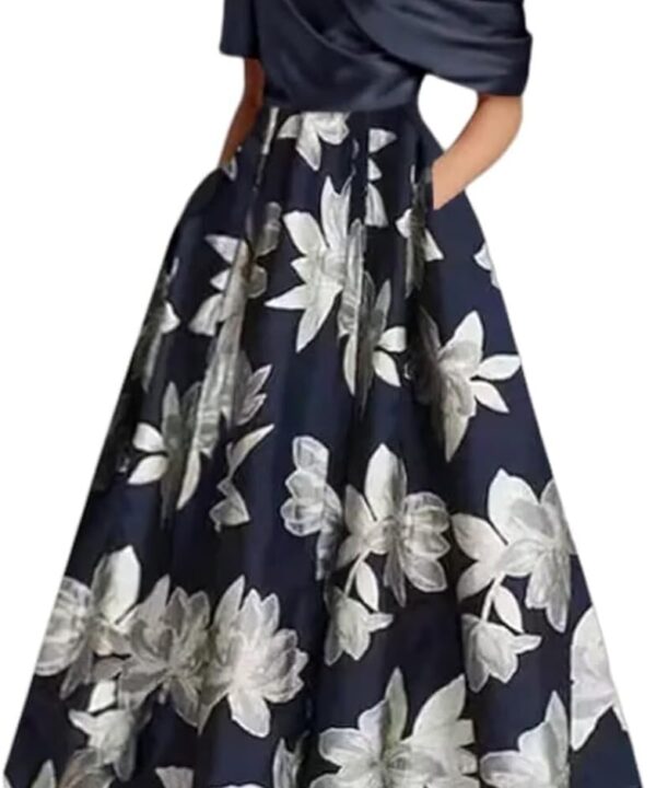 Tea Length Satin Mother of The Bride Dresses for Women One Shoulder Formal Evening Gown with Pocket Wedding Guest