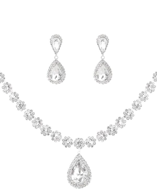 Wecoe Silver Jewelry Set for Women - Sparkly Rhinestone Necklace & Earrings Wedding Bride Bridal Costume Jewelry
