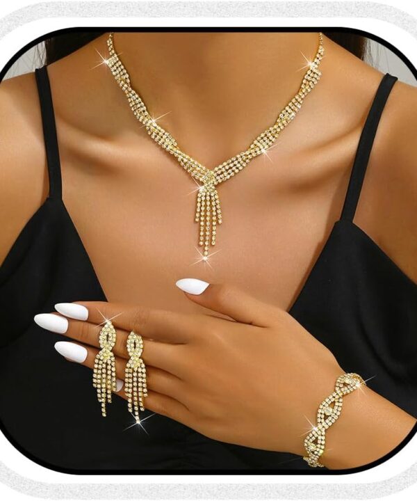 Unicra Silver Rhinestone Necklace Earrings Set Bridal Wedding Jewelry Sets Prom Costume Jewelry for Women and Brides