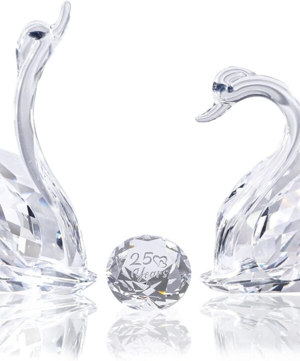 YWHL 25th Anniversary Crystal Swan Gifts for Wife, 25 Year Wedding Anniversary for Couple, Swan Figurine with Silver Diamond, Romantic Gifts Birthday Gift for Her Him (Silver)
