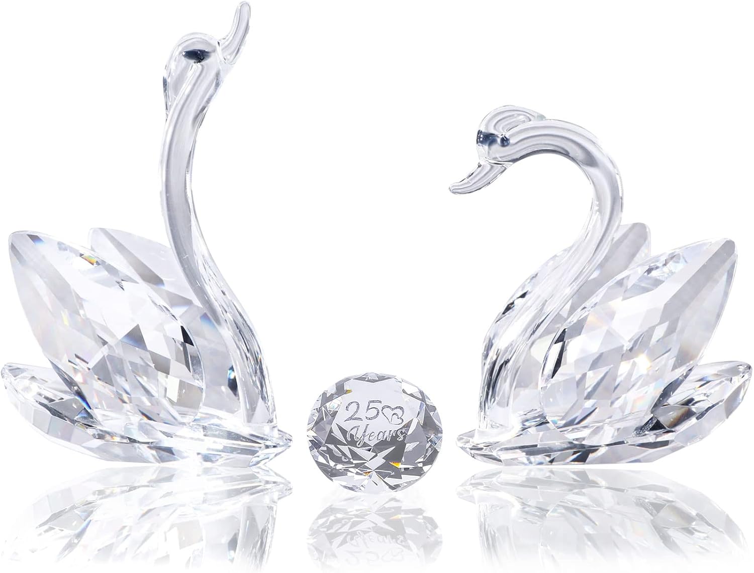 YWHL 25th Anniversary Crystal Swan Gifts for Wife, 25 Year Wedding Anniversary for Couple, Swan Figurine with Silver Diamond, Romantic Gifts Birthday Gift for Her Him (Silver)