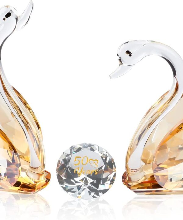 YWHL 50th Wedding Anniversary Swan Gifts for Parents, 50 Years for Couple, Crystal Swan Figurine Decoration for 50 Years of Marriage