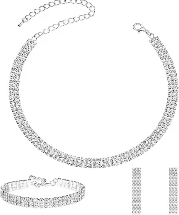 Ladies' Rhinestone Crystal Jewelry Set, Tennis Design Rhinestone Necklace Bracelet Teardrop Earrings Jewelry Set, Wedding Bride Party Clothing Accessories