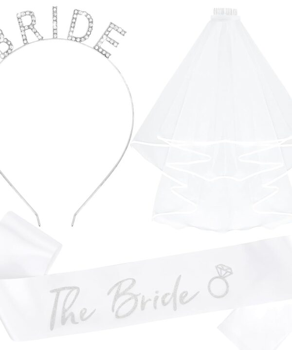 Bride Headband and Sash Veil for Bachelorette Party Tiara Veil for Wedding Bridal Shower Hairband With Veil Bridal Sash Wedding Headpiece for Bride