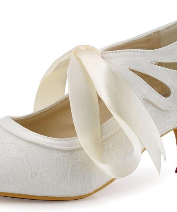 ELEGANTPARK Lace Wedding Shoes Closed Toe Bridal Shoes Women Mary Jane Low Heels Pumps Wedding Dress Shoes